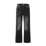 Men Jeans Vintage Distressed Stitching Trousers