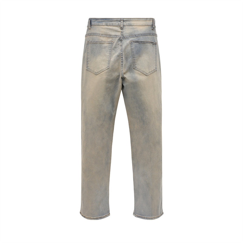 Men Jeans Workwear Three-Dimensional Pocket Retro Yellow