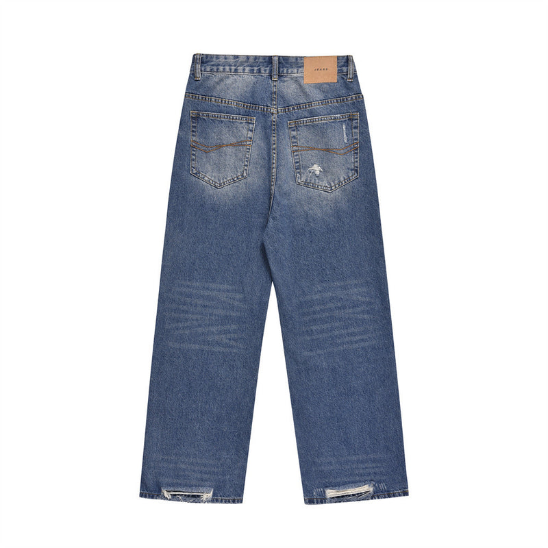 Men Jeans Retro Washed Make Old Ripped Worn out