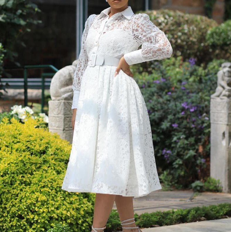 Women Dress Autumn Winter Sexy Lace See-through Dress