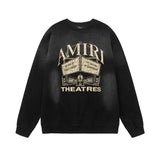 Amiri Sweatshirt AMI Cracked Letter Old Wash Print Crew Neck Sweater