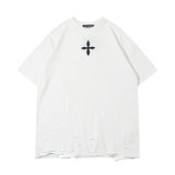 Men T-Shirt Cross Irregular Ripped