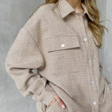 Women Co-Ords Fall and Winter Lapels Casual Woolen Plaid