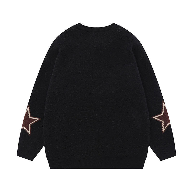 Women Sweater Jacquard Knitted Sweater Retro Lazy Style