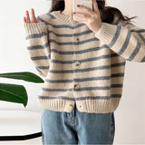 Women Knitted Cardigan Striped Loose Sweater