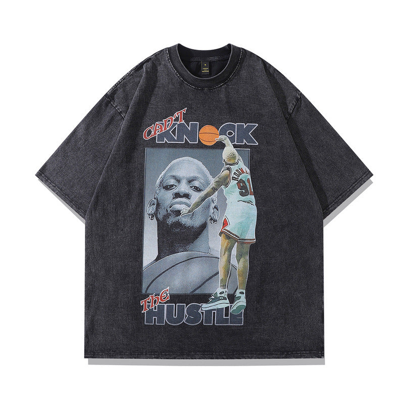 Men T-Shirt Retro Rodman Portrait Printing Distressed Loose