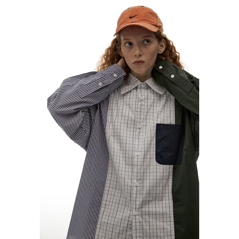 Unisex Shirt Stitching Plaid Loose Casual