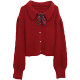 Women Knitted Cardigan Retro Small Sweater