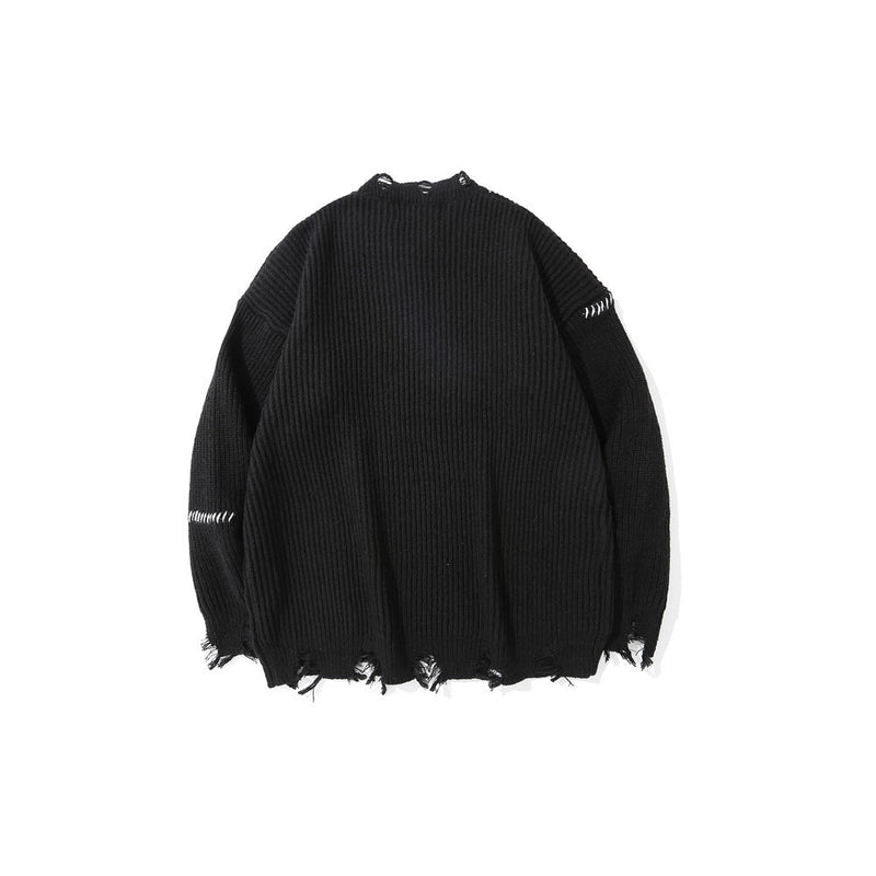 Men Sweater Dark Embroidered Ripped Letter-Printing Sweater Loose