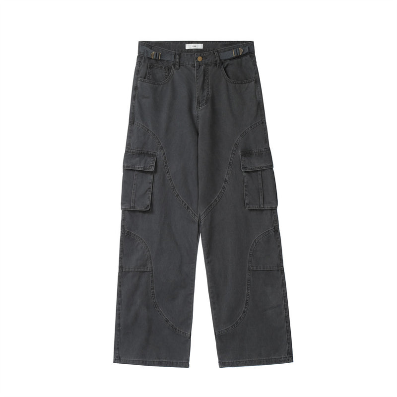 Men Jeans Overalls Loose Multi-Pocket Casual