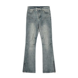 Men Jeans Zipper Slit Bell-Bottom Pants Pleated