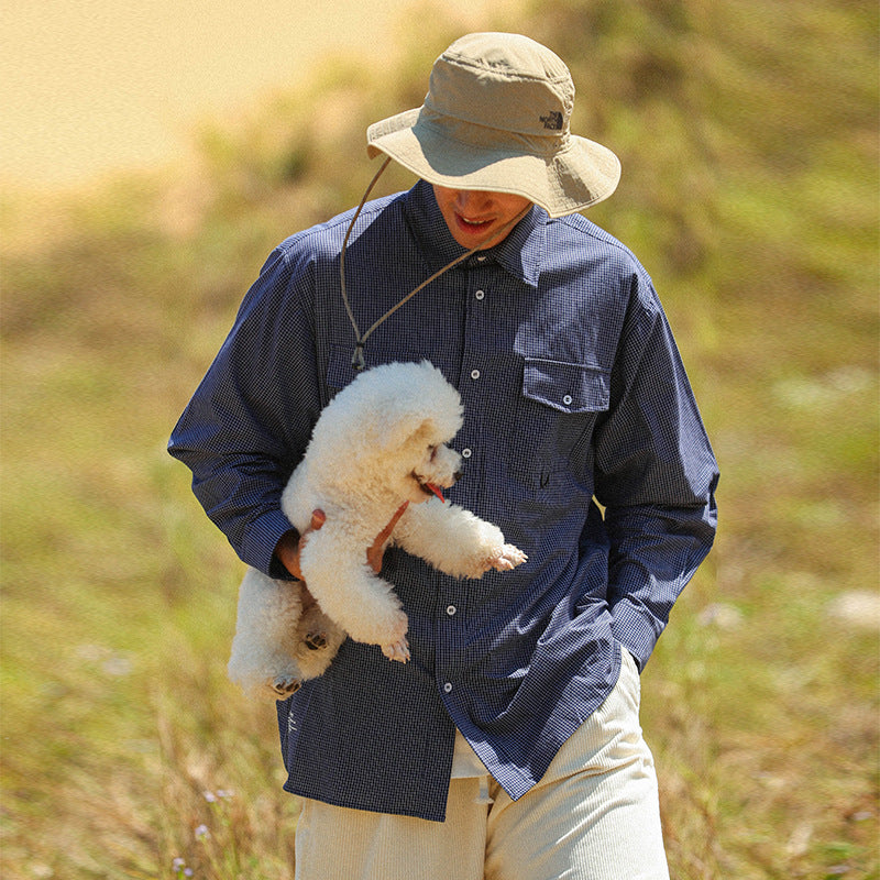 Unisex Shirt Vintage Pocket Plaid Cotton Lining