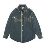 Men Long Sleeve T Shirt Paste Cloth Embroidery Denim Shirt Jacket Men's Spring and Autumn Long Sleeve Shirt
