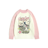 Women Sweater Color Matching Couple Sweater Retro Vibe Loose All-Match