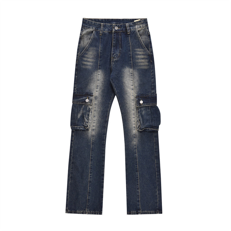 Men Jeans Multi-Pocket Line Stitching