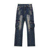 Men Jeans Multi-Pocket Line Stitching