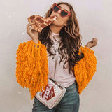 Women Fur Jacket Knitted Sweater Plush Coat