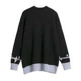 Women Sweater Contrast Color Cross Knitted Sweater Oversize