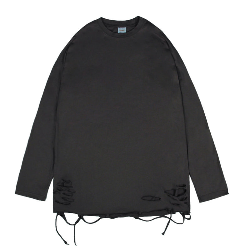 Men Long Sleeve T-Shirt Ripped T-shirt Trendy Loose