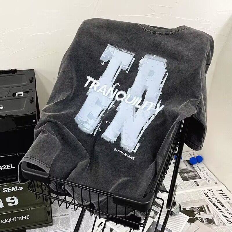 Men T Shirt Summer Retro Heavy Distressed plus Size