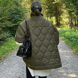 Women Cotton Coat Loose Diamond Lattice Cotton Jacket