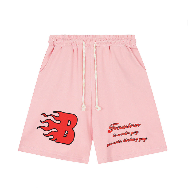 Men Shorts Paste Cloth Embroidery Loose Leisure Sports