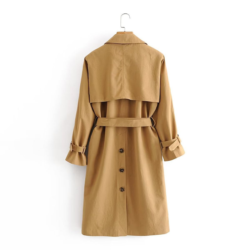 Women Trench Coat British Style Retro Waist-Controlled Trench Coat Mid-Length