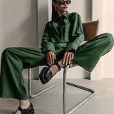 Women Co-Ords Winter Dark Green Long Sleeve Shirt Casual