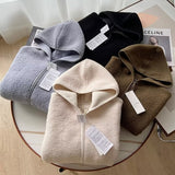 Women Hoodie Polar Fleece Simple Solid Color