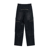 Men Jeans Scrape Hole Multi-Pocket Workwear