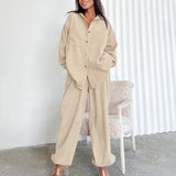 Women Co-Ords Autumn and Winter Corduroy Long-Sleeved Trousers Casual