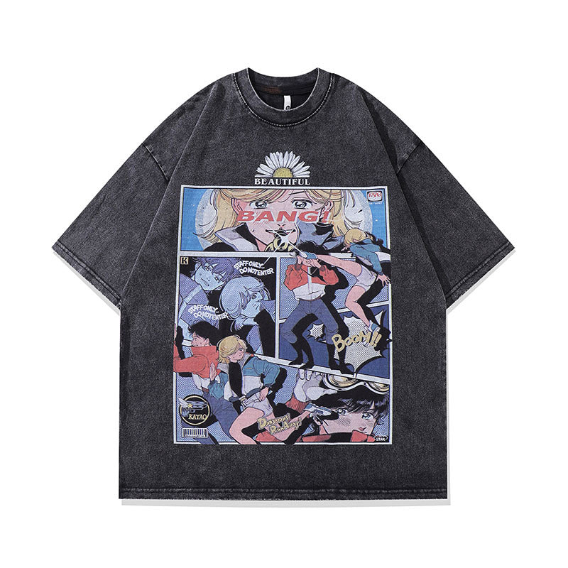 Men T-Shirt Oversize Distressed Cartoon Print