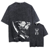 Printed Washed Tshirt Anime Demon Slayer Cotton Men Vintage