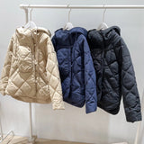 Women Cotton Coat Breasted Loose and Warm Diamond Grid Cotton Jacket