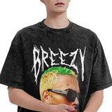 Rapper Chris Brown Big Face T Shirt Hip Hop Washed Short