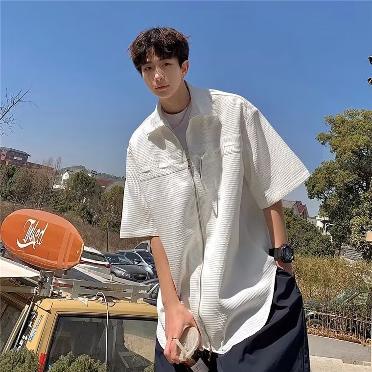Men Shirts Waffle Summer Casual Jacket