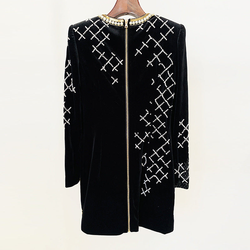 Women Haute Couture Dresses Sequined Diamonds Beaded Gold Velvet