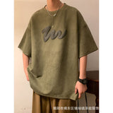 Men T Shirt Suede Summer Vintage Puff Print