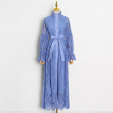 Bohemian Dress Lace Split Lantern Sleeve Hollow-out Dress