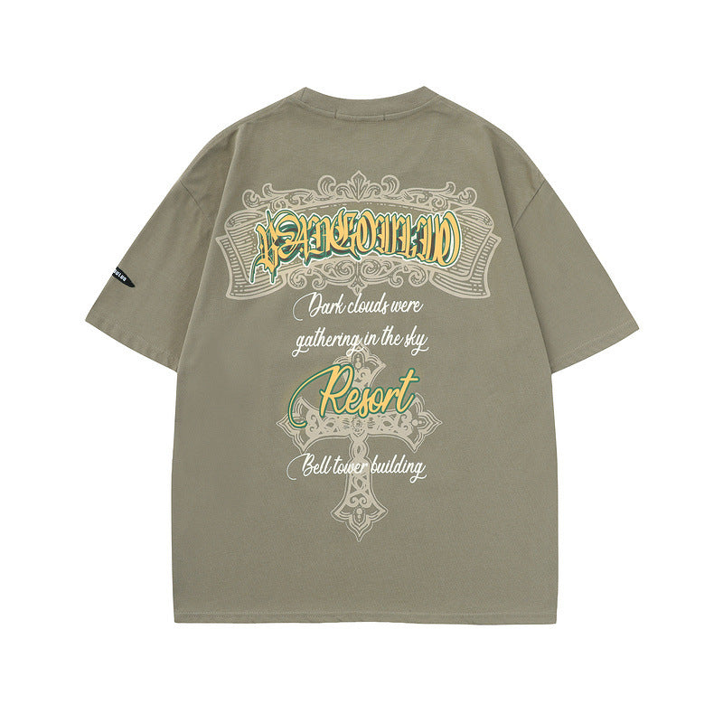 Men T-Shirt Cross Retro Loose All-Match