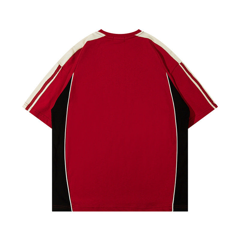 Men T-shirt Retro Alphabet Stitching College T-shirt