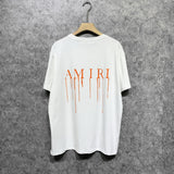 Amiri T Shirt Orange Printed Casual Hip Hop High Street round Neck Short Sleeve T-shirt