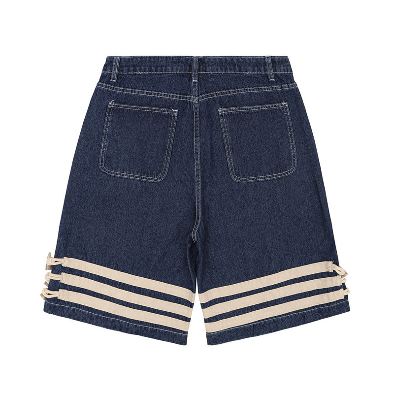 Men Shorts Patchwork Denim Shorts Multi-Pocket Workwear