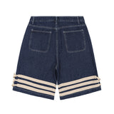 Men Shorts Patchwork Denim Shorts Multi-Pocket Workwear