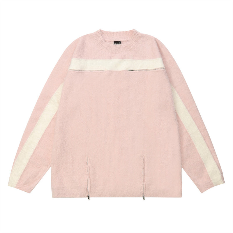 Men Sweater Zipper Striped with Fleece Lining Sweater Couple