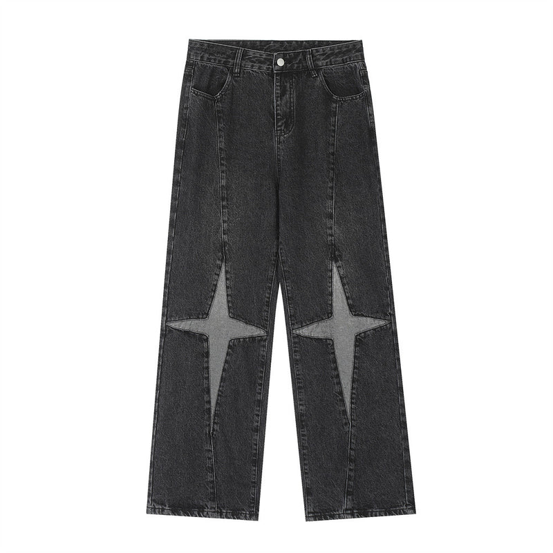 Men Jeans Unique Design Star Pattern Stitching