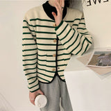 Women Knitted Cardigan Vintage Stripe Temperament Socialite