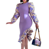 Women Dress Printed Splicing Hip Cover Sexy