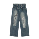 Men Jeans Ripped Drawstring Loose
