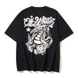 Off White T Shirts OW Dragon Letter Pattern Crew Neck Pullover Short Sleeves